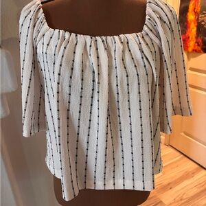Loft Dot Stripe Flutter Square Neck Top NWT size small.